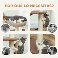 PawHut Árbol para Gatos Altura 88 cm Torre para Gatos con Nido Plataformas Bola Colgante Escalera y Poste de Sisal Café(m-6)
