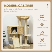 PawHut 95cm Cat Tree Tower for Indoor Cats, with Scratching Post, Cat House, Toy Ball, Platform - Beige(m-4)