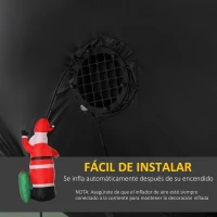 HOMCOM Papá Noel Inflable con Saco de Regalos Santa Claus Hinchable con Luces e Inflador148x85x240 cm Multicolor(m-6)