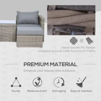 Outsunny 5 Piece Rattan Garden Furniture Set w/ 10cm Thick Cushions, Aluminium Frame Wicker Outdoor Balcony Sofa Set with Corner Armchairs, Ottomans, and Glass Top Table, Mixed Brown(m-7)