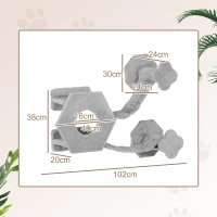 PawHut Katzen Kletterwand, inkl. Katzenhaus, Leitern, Spielball, platzsparend, Hellgrau(m-3)