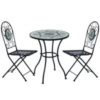 Outsunny 3PCs Bistro Set, Outdoor Metal Frame Mosaic Decoration Garden Table and Chair Set, Patio Folding Chairs Furniture Set(m-1)