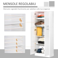 HOMCOM Armadio Multiuso a 4 Ante con Mensole Regolabili in MDF, 59x31x155cm, Bianco(m-5)