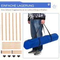 PawHut Hunde Slalomstangen Agility Training für Haustiere Hundetrainigsset Inklusive mit Oxford Tasche Leicht zu tragen Polyester Kunststoff Orange+ Weiß(m-6)