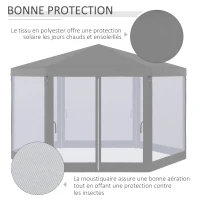 Outsunny Tonnelle barnum tente de réception hexagonale style cosy métal polyester gris(m-4)