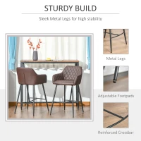 HOMCOM Set of 2 Bar stools Retro PU Leather Bar Chairs w/ Footrest Metal Frame Comfort Support Stylish Dining Seating Home Brown(m-5)