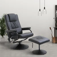 HOMCOM Deluxe Faux Leather Massage Recliner Chair Easy Sofa Armchair Beauty Couch Bed with Foot Stool Black(m-10)