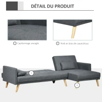 HOMCOM Canapé d'angle convertible avec méridienne 3 places accoudoirs 3 coussins rembourrées 245 x 127 x 83 cm gris(m-7)