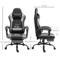 Vinsetto Ergonomischer Gaming Stuhl Bürostuhl Schreibtischstuhl, Drehstuhl Höhenverstellbar, Verstellbares Lendenkissen mit Fußstützen Schwarz 62x52x128 cm(m-3)