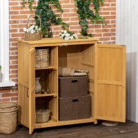 Outsunny Armoire de jardin en bois remise pour outils sur pieds avec 2 portes 2 étagères 94 x 45 x 112 cm jaune(m-2)