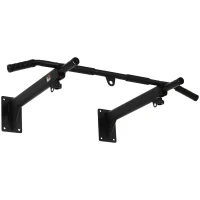 HOMCOM Klimmzugstange zur Wandmontage oder Deckenmontage bis 150 kg belastbar, Multifunktionale Pull Up Bar mit rutschfest Griffe, Ösen sicher stabil Klimmzug Stange für Fitness Zuhause, Stahl Schwarz(m-1)