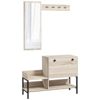 HOMCOM Ensemble 3 en 1 meuble d'entrée design contemporain meuble chaussures, miroir et panneau porte-manteau acier noir(m-1)