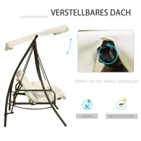 Outsunny Hollywoodschaukel Gartenschaukel Schaukel Schaukelbank mit Liege-Funktion, 3 Sitzer, Metall+Polyester, Weiß, 200 x 125 x 170 cm(m-5)