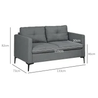 HOMCOM Two-Seater Sofa, with Steel Legs - Grey(m-3)