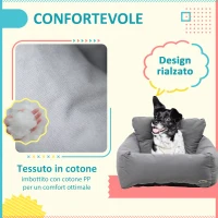 PawHut Seggiolino Auto per Cani Piccoli Sfoderabile e Lavabile con Cinghie di Sicurezza, Grigio Scuro(m-7)