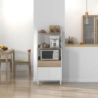 HOMCOM Meuble desserte de cuisine pour micro-ondes avec placard tiroir étagère supérieur 60 x 40 x 131 cm naturel et blanc(m-7)