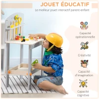 HOMCOM Etabli et outils pour enfant - jeu d'imitation bricolage - nombreux accessoires 31 pièces - MDF gris bois pin(m-7)