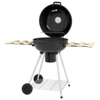 Outsunny Barbacoa Portátil con 2 Ruedas Estantes Plegables Termómetro y Parrilla Metálica para Pícnic Camping 117x68x91 cm Negro(m-10)