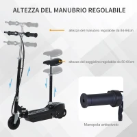 HOMCOM Monopattino Elettrico Pieghevole per Bambini con Seggiolino Regolabile, in Metallo e PE Nero, 78x37x99 cm(m-4)