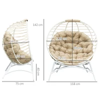 Outsunny Fauteuil cocon œuf sur pied pliant 118 x 75 x 142 cm avec coussin beige inclus métal résine blanc et beige(m-3)