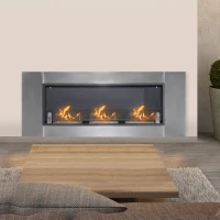 HOMCOM Caminetto a Bioetanolo da Parete in Acciaio Inossidabile Inodore con 3 Serbatoi 1.5LT, 136 x 14 x 54cm, Argento e Nero(m-2)