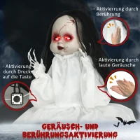 HOMCOM Halloween-Dekoration Horrorpuppe, LED-Augen, heult, springt hoch, Geräusch- & Bewegungssensor, 60 cm(m-6)