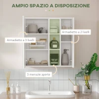 kleankin Armadietto Specchiera Bagno 2 Ante con Ripiani Aperti e Mensole Regolabili, 60x20x61cm, Bianco(m-4)