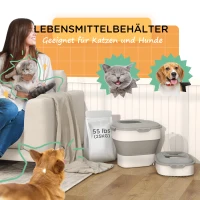 PawHut Trockenfutter-Behälter, faltbar, bis 25 kg, mit Zubehör, 44x32x37cm, Grau(m-4)