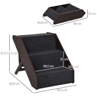 PawHut Haustiertreppe Katzentreppe Hundetreppe mit 3 Stufen für Katzen und Hunde klappbar Holz+MDF 40,8 x 56,5 x (42,5-51,5) cm(m-3)