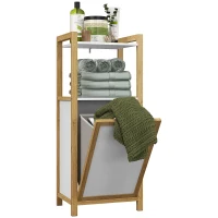 HOMCOM Meuble sur pied en bambou panier à linge salle de bain gain de place - 2 étagères - dim. 40L x 30l x 86,5H cm(m-1)