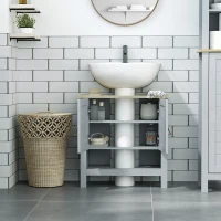 kleankin Armario para Debajo de Lavabo Compacto con 2 Puertas y Estante Interior Ajustable Mueble Auxiliar de Almacenamiento para Baño 60x30x60 cm Gris(m-6)