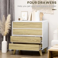 HOMCOM Drawer Chest, 4-Drawer Storage Organiser for Bedroom, Living Room, 80cmx40cmx79.5cm, White and Natural(m-5)