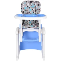 HOMCOM 2 in 1 Convertible Baby High Chair Toddler Table Chair Infant Feeding Seat Removable Food Tray Safety Harness Blue(m-8)