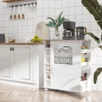 HOMCOM Mueble Auxiliar con Ruedas Carrito de Cocina de Estilo Moderno con Puerta y Compartimientos 75x39,5x88 cm Blanco(m-2)