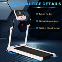 HOMCOM Laufband Klappbar elektrisch 400 W 1-12 km/h 1,5HP LCD-Display Handyhalterung geeignet für Home Gym Indoor Fitness Rosa 134 x 60 x 118 cm(m-8)