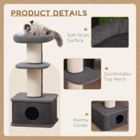PawHut 96cm Cat Tree for Indoor Cats Kitten Tower Multi level Activity Center Pet Furniture with Sisal Scratching Post Condo Removable Cover Grey(m-4)