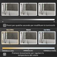 HOMCOM Armadietto a Specchio d Bagno con Luci LED e Ripiani Regolabili, in Vetro e Alluminio, 80x12.8x60 cm, Nero(m-4)