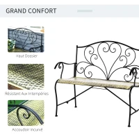Outsunny Banc de Jardin 2 Places Style néo-rétro Fer forgé Lignes fuselées métal Noir doré Effet Vieilli(m-4)