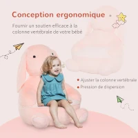 HOMCOM Fauteuil Enfant Lapin dim. 60L x 50l x 59H cm garnissage Moelleux Coton revêtement Peluche Douce Courte Rose(m-5)