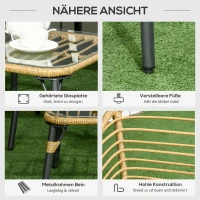 Outsunny Gartenmöbel-Set für 4 Personen, Rattan Sitzgarnitur mit Kissen, Balkonmöbel im Boho-Stil, Sand+Dunkelgrau(m-6)