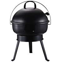 Outsunny Barbecue à charbon ronde portable barbecue de jardin résistant avec couvercle métal 36,5 x 36,5 x 54 cm noir(m-1)