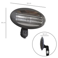 Outsunny 2kw Wall Mounted Infrared Electric Patio Heater Garden Outdoor Heating Warmer Waterproof 3 Power Settings Tilt Angle(m-3)