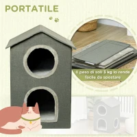 PawHut Casetta per Gatti a Due Livelli con Cuscini Lavabili 3 entrate, 42x46x59.5 cm, Grigio(m-7)