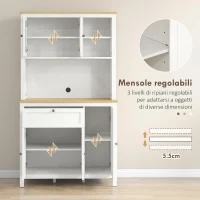 HOMCOM Dispensa Cucina con Cassetti, Ripiani Aperti e Scaffali Regolabili in Legno, 100x40x180 cm, Bianco(m-6)