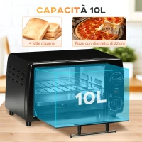 HOMCOM Fornetto Elettrico 10L da 750W con Temperatura Regolabile e Timer, 36.5x26x22 cm, Nero(m-4)