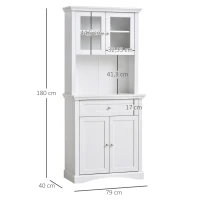 HOMCOM Alacena de Cocina con 1 Cajón 4 Puertas y Estantes Ajustables Carga 50 kg Mueble de Cocina 79x40x180 cm Blanco(m-3)