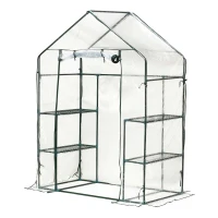 Outsunny Serre de Jardin 143L x 73l x 195H cm 4 tablettes Acier PE Haute densité 140 g/m² Anti-UV avec Porte déroulante Transparent Vert(m-1)