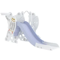 AIYAPLAY 3-in-1-Set Kinderrutsche mit Schaukel, Basketballkorb, Raketen-Design, weiß+grau, 150L x 185B x 92H cm(m-1)