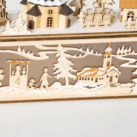 HOMCOM Weihnachtsdekoration, Weihnachtsdorf, 10 LEDs, warmweißes Licht, 45 x 10 x 25 cm, Holzdekor(m-7)