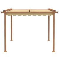 Outsunny 3 x 3 m Outdoor Pergola with Retractable Roof and Aluminium Frame, Patio Gazebo Canopy Sun Shelter for Garden, Khaki(m-7)